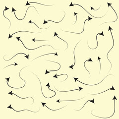 Arrow icon. Direction icon. Hand drawn arrow set. Set of hand drawn dashed arrows. Doodle arrow. Collection different arrows sign.  Modern simple arrows vector. Black Arrows set.