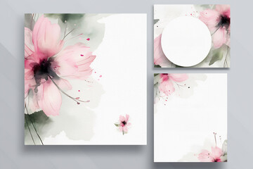 Cards with flowers. Can be used as an invitation card for wedding, thank you card, rsvp, details, menu, welcome, birthday and other holiday and summer background