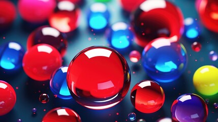 Various glass marbles. Abstract crystalline balls of hydrogel for the background. Beads. Generative AI. Illustration for brochure, cover, poster, presentation or banner.