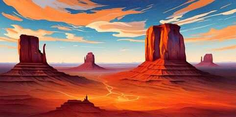 Plakat Monument Valley landscape. AI generated illustration