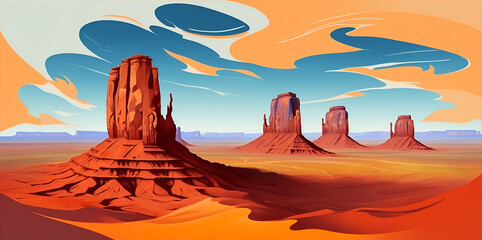 Plakat Monument Valley landscape. AI generated illustration