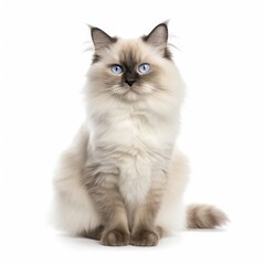 Fototapeta na wymiar a white cat with blue eyes sitting on a white background with a white background and a black cat with blue eyes sitting on a white background. generative ai