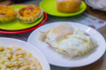 Macaroni with egg toast sandwich