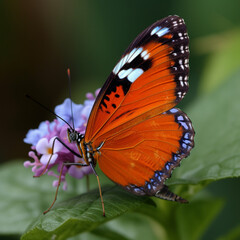 Obraz premium Generative AI illustrations, Monarch butterfly pollinating flowers in the summer day