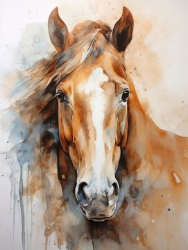 Abstract watercolor of horse, close up