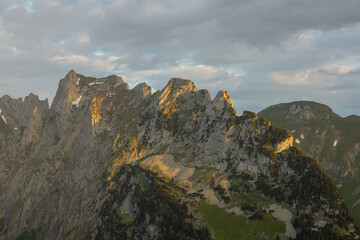 Fototapeta na wymiar Switzerland, beautiful mountain landscape at sunset in the Swiss Alps.