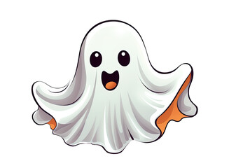 Halloween ghost on transparent background. Cartoon spirit figure. PNG element. Generative Ai.