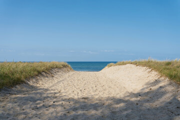 Fototapeta na wymiar Zugang zum Strand der Ostsee an einer Düne zwischen Kühlungsborn und Heiligendamm