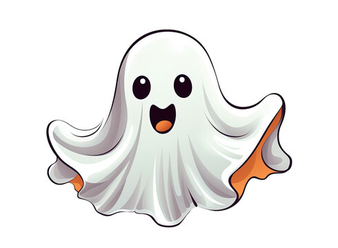 Halloween ghost on transparent background. Cartoon spirit figure. PNG element. Generative Ai.
