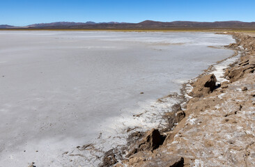 Exploring the huge salt flats Salinas Grandes de Jujuy in northern Argentina while traveling South...