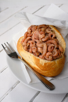 Nordsee Krabbenbroetchen Sandwich with North Sea Crab or Shrimps Hamburg Style