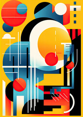 Obraz premium A visually striking Memphis style poster that captivates with its bold colors, geometric shapes, and playful patterns, showcasing the unique and energetic aesthetic of the iconic design movement