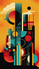 Obraz premium A visually striking Memphis style poster that captivates with its bold colors, geometric shapes, and playful patterns, showcasing the unique and energetic aesthetic of the iconic design movement