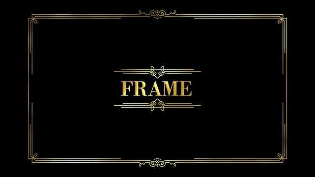 Animated  golden vintage frame design. Antique label. For wedding or retro movie.