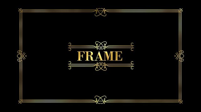 Animated  golden vintage frame design. Antique label. For wedding or retro movie.