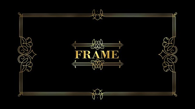 Animated  golden vintage frame design. Antique label. For wedding or retro movie.