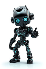 Cute friendly black smart robot isolated on white background. Created using generative AI