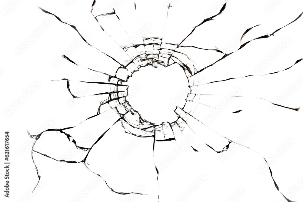 Aufkleber texture of cracks of broken glass on a white background. broken window effect for design.