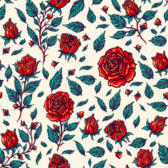 Seamless pattern with wild roses, vector illustration. Ideal for background greeting cards and invitations for wedding, birthday, Valentine's Day, Mother's Day.	
