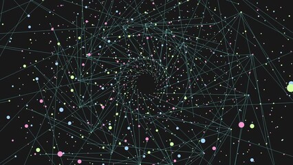 Illusion abstract dark hole with neon rainbow glitters in dark galaxy, motion abstract corporate, cyber and futuristic style background - Powered by Adobe