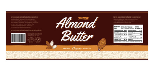 Vector almond butter label or packaging design template