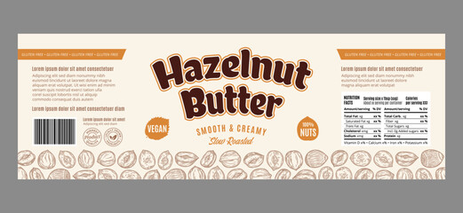 Vector hazelnut butter label or packaging design template