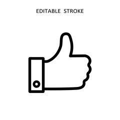 Like up icon. Vector thumb up outline icon. Hand good like line symbol. Finger up sign. Social media sign. Editable stroke