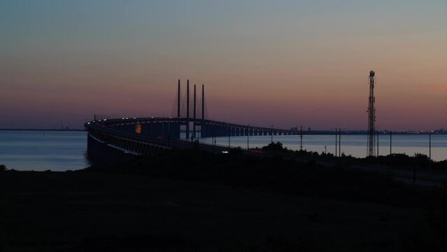 The Oresund Bridge is a combined motorway and railway bridge between Sweden and Denmark (Malmo and Copenhagen).