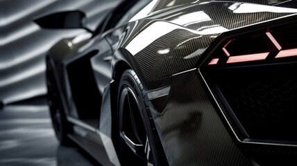 modern sports car made of carbon fiber rear view close up, generative ai. Generative AI