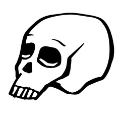 Human skull. Hand drawn black line art vector illustration. Death symbol. Doodle simple skull skeleton for halloween, pirate, archaeological, paleontological magic, alchemy poster, book, game, web des