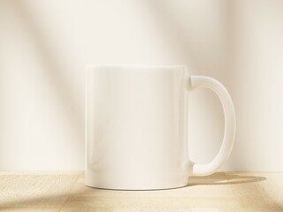 Realistic 11 oz Ceramic Mug Mock Up with Soft Window Shadows as 3D Rendering.