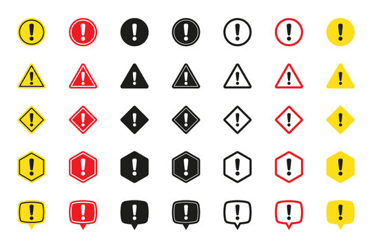 Caution signs collection. Symbols danger. Exclamation mark icon. Caution and warning signs, isolated on white background. Caution, danger and warning signs.