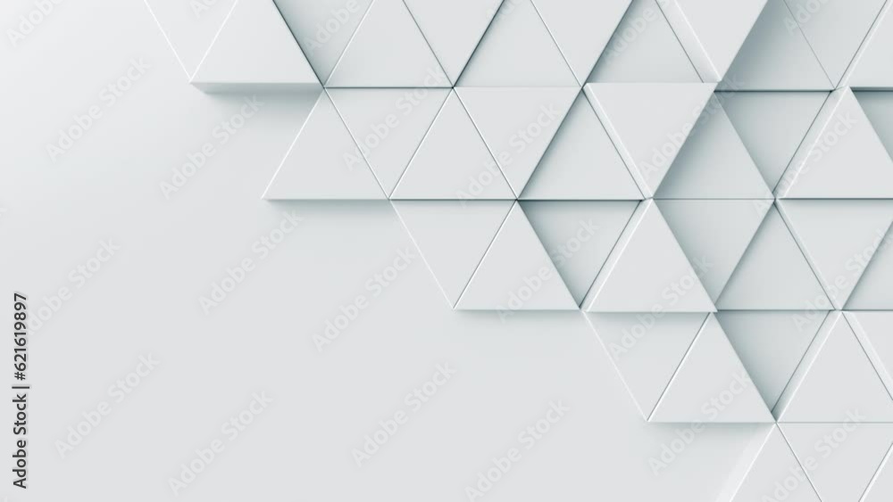 Fototapete 3d render abstract background. White mosaic pattern with triangles motion wave animation. Simple empty blank texture for business broadcast concept. Seamless loop.