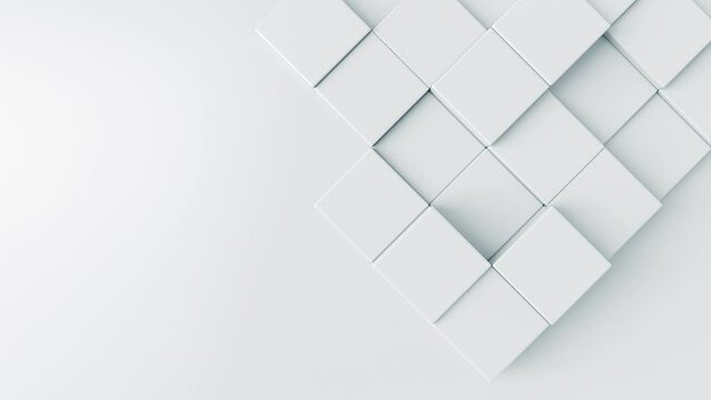 White 3d abstract background. Cubes animation. Creative corporate motion texture concept with empty space for business template. Simple and clean squares mosaic pattern. Seamless loop.