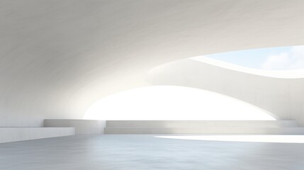 Abstract minimal empty white concrete inerior, 3d rendering, AI generated image