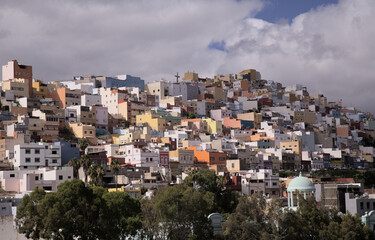 Obraz premium Small colorful houses with flat roofs of San Juan barrio in Las Palmas