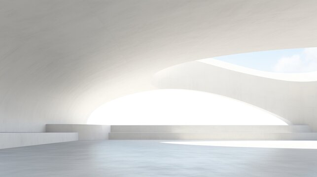 Abstract minimal empty white concrete inerior, 3d rendering, AI generated image