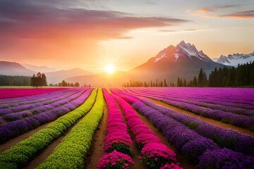 Obraz na płótnie Canvas lavender field at sunset Generated Ai