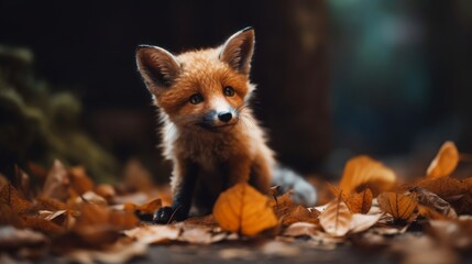 Obraz premium Captivating Moments: The Enchanting World of Red Foxes - A Wildlife Adventure with Stunning Nature, Majestic Cubs, and the Fox's Melodious Hunt, generative AIAI Generated