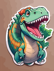 Cute Dinosaur Sticker Art Illustration Vector Design