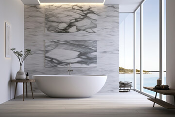 Marble Majesty: Modern Minimalist Bathroom Design with a Bathtub
