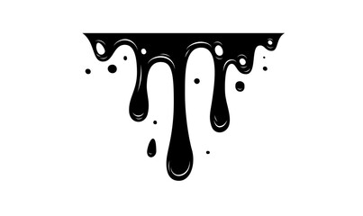 Black Melting Paint Abstract Liquid Elements. Border and Drips Ink Set. 