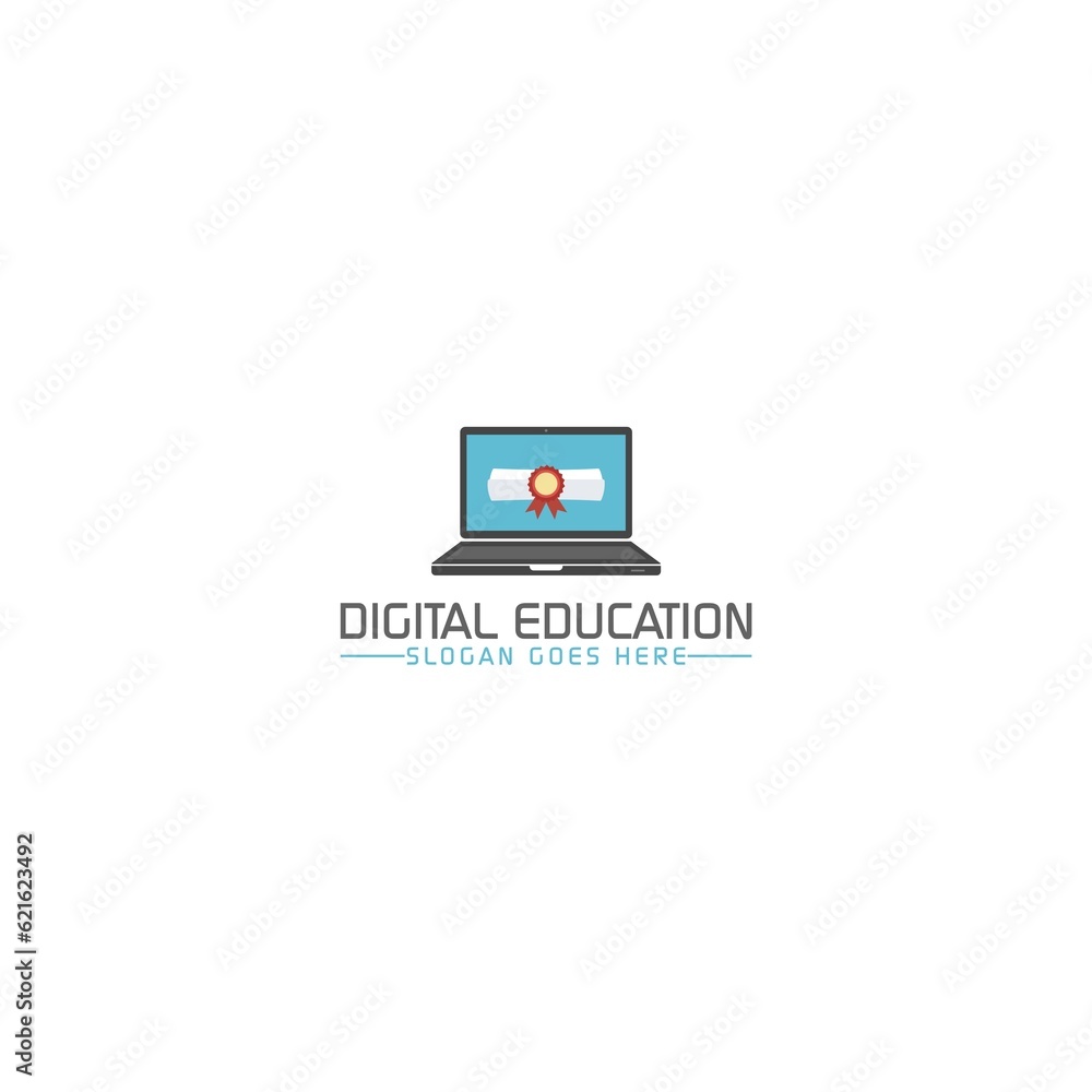 Sticker digital education logo template. logo education course isolated on white background