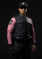 Authoritative Male Officer-Security Guard Wearing a Pink Shirt-Generative AI