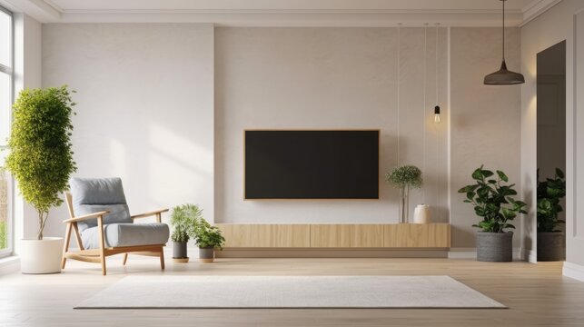 Minimal Living Room. Stylish Interior Design Background. Generative AI.