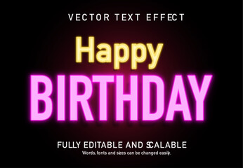 happy birthday  Editable  neon text style effect
