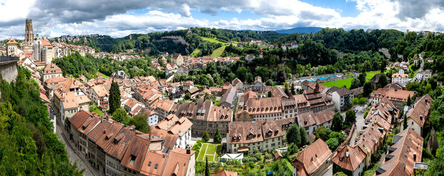 Blick auf die Neustadt von Freiburg im &Uuml;echtland, Schweiz