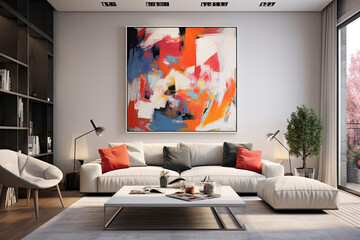 Vibrant Oasis: A Luxurious Interior design of Living Room with Expressive Wall Arts
