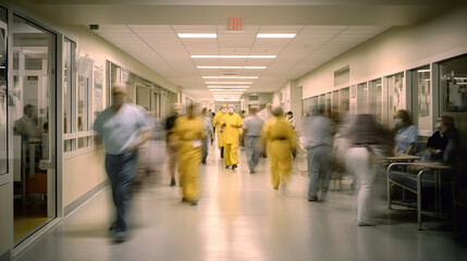 Busy Hospital Scene: Blurred Motion of Patients on the Move