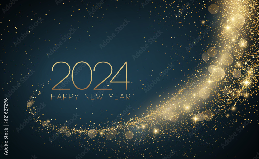 Poster 2024 new year abstract shiny color gold wave design element